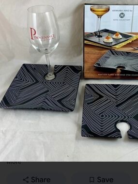Hotel Collection Black Appetizer Plates with White Geometric Lines Set Of 2